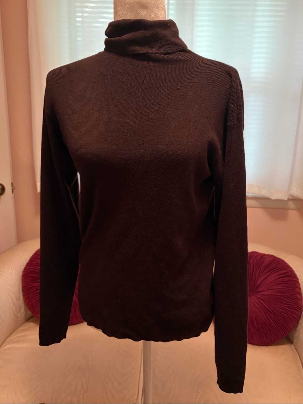 Linda Allard Ellen Tracy Wool and Silk Brown Turtleneck Sweater